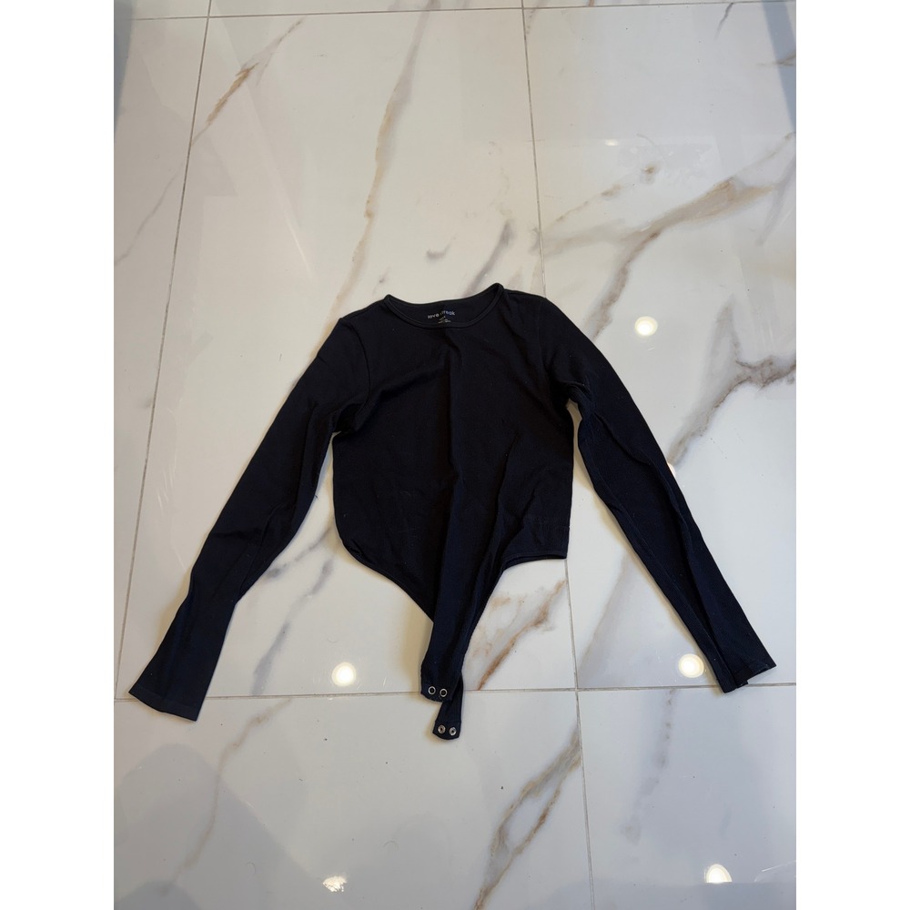 Love Streak Womens Ribbed Long Sleeve Bodysuit Black Crew Neck Large